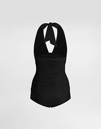 One-piece swimsuit with plunging neckline
