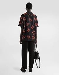 Short-sleeved cotton shirt with coral embroidery