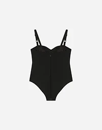 Stretch satin bodysuit with fusible rhinestones