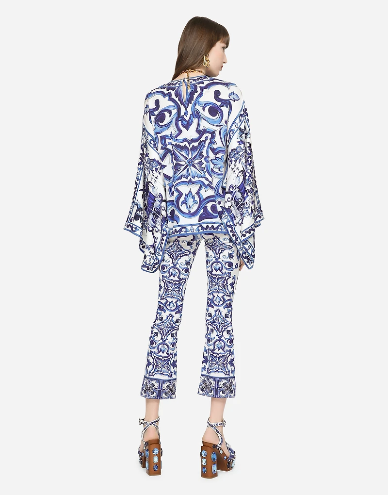 Majolica-print charmeuse blouse