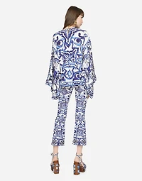 Majolica-print charmeuse blouse