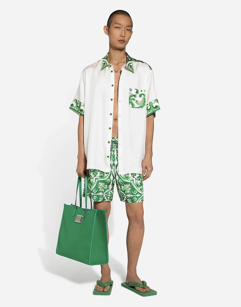 Mid-length majolica-print swim trunks