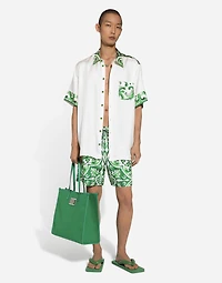 Mid-length majolica-print swim trunks