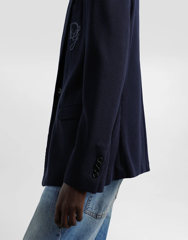 Single-breasted cotton jersey jacket with logo embroidery