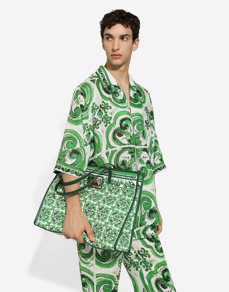 Large canvas shopper with majolica print
