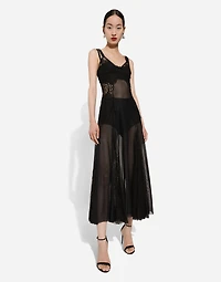 Tulle midi slip dress with lace inserts
