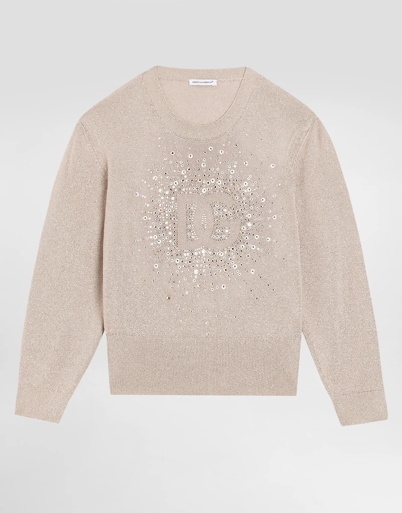 Lurex knit pullover with rhinestone detailing