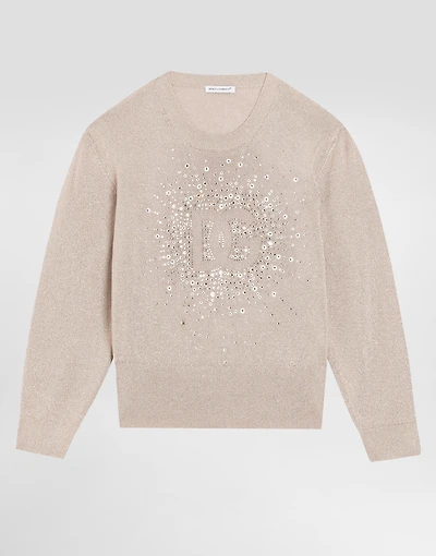 Lurex knit pullover with rhinestone detailing