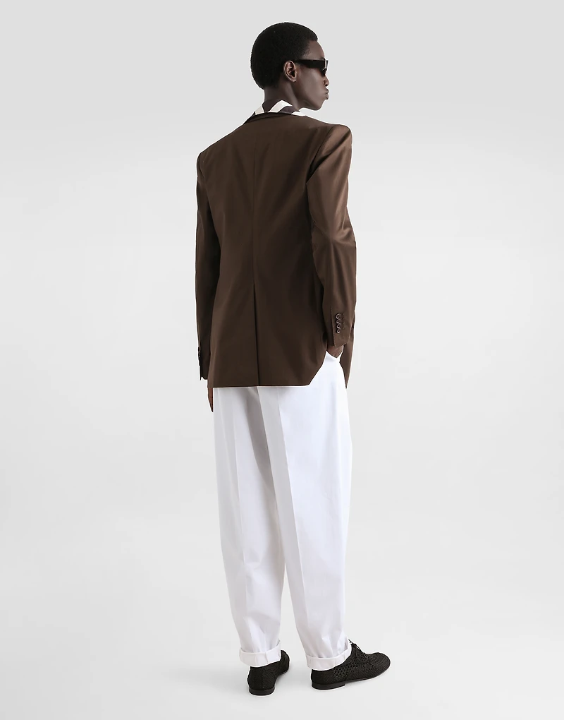 Three-button long-sleeved shirt striped cotton drill