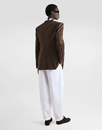 Three-button long-sleeved shirt striped cotton drill