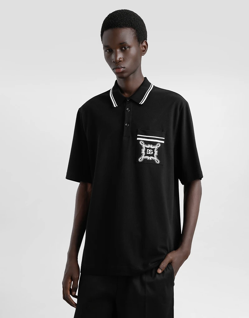 Cotton polo-shirt with bandanna-print details