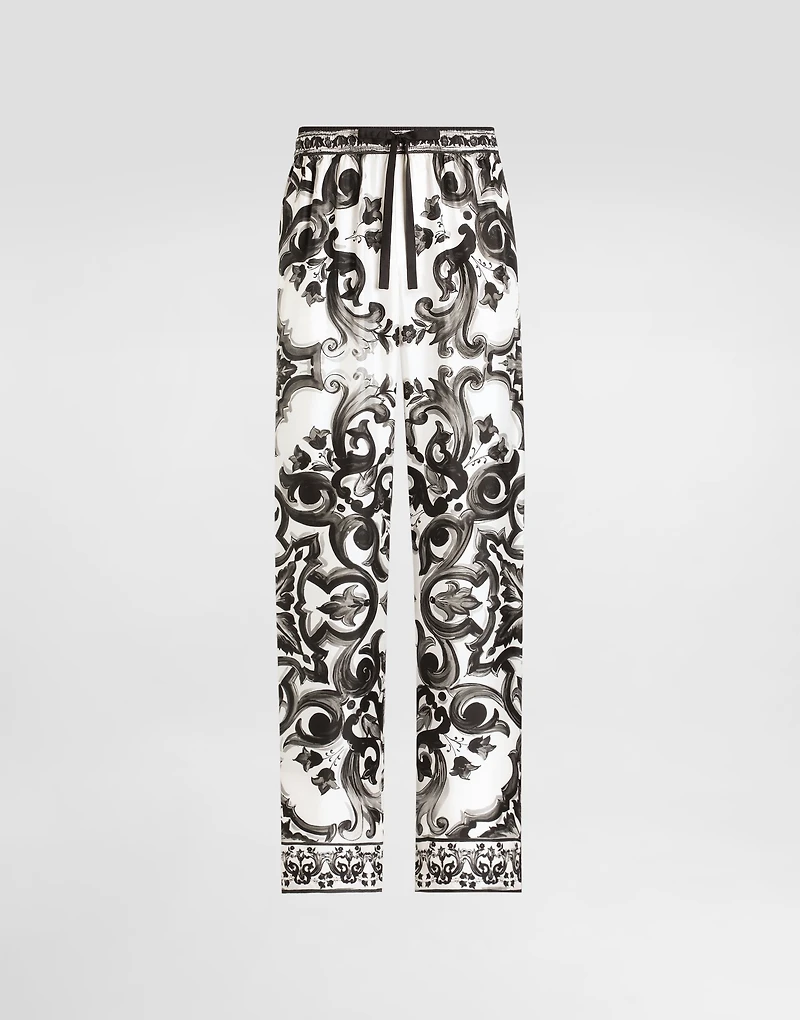 Majolica-print twill trousers
