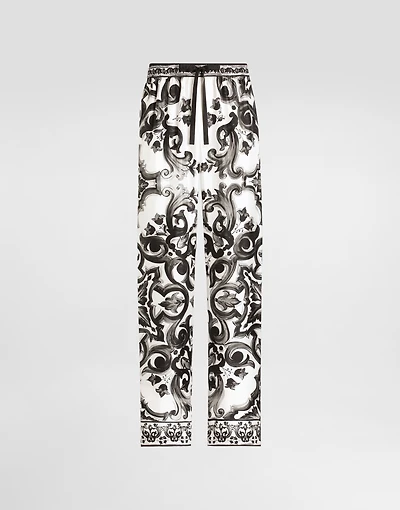 Majolica-print twill trousers