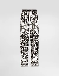 Majolica-print twill trousers