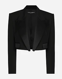 Short wool gabardine tuxedo jacket