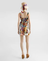 Flower bouquet-print poplin dress