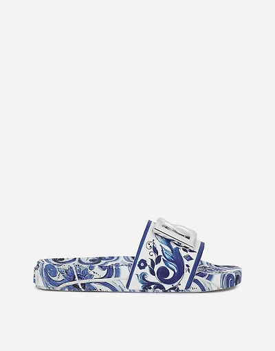 calfskin beachwear sliders majolica-design rubberized