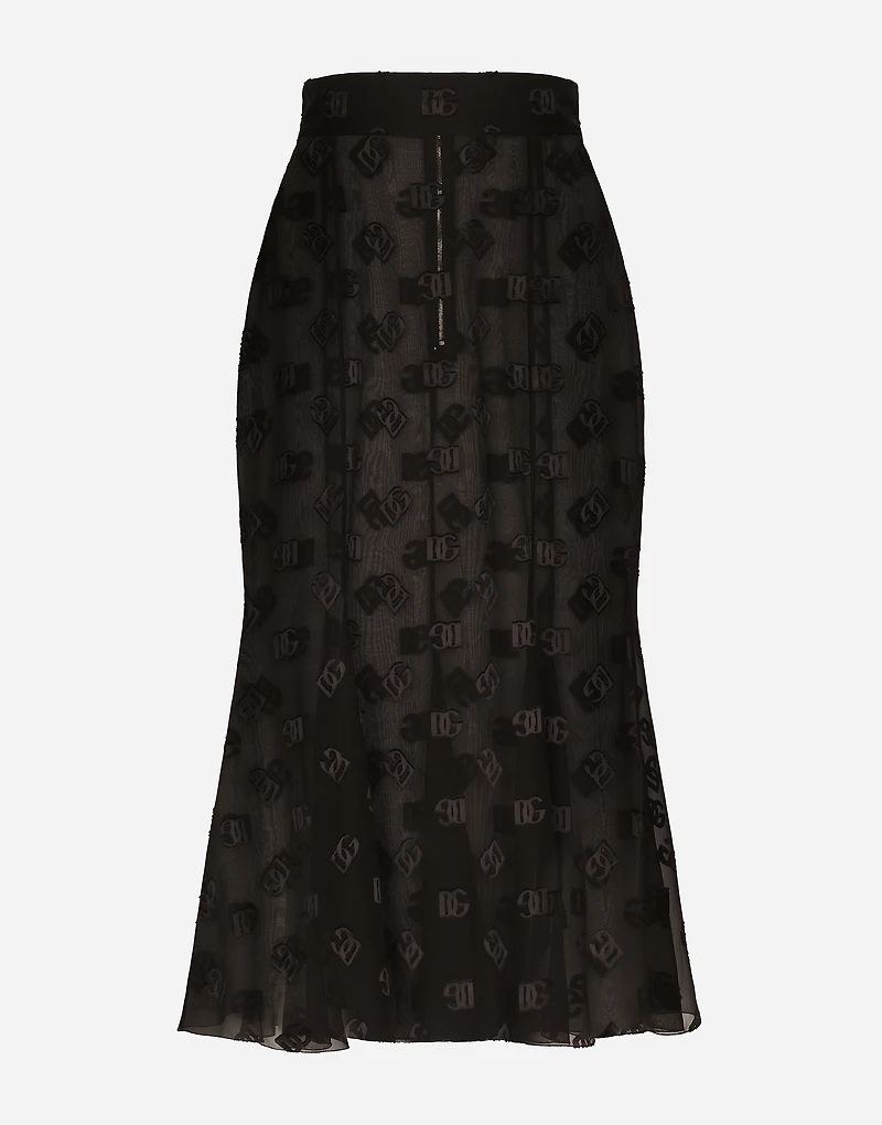 Dévoré satin godet skirt with DG logo