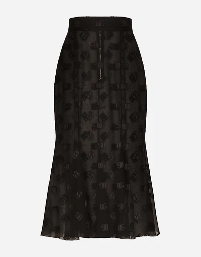 Dévoré satin godet skirt with DG logo