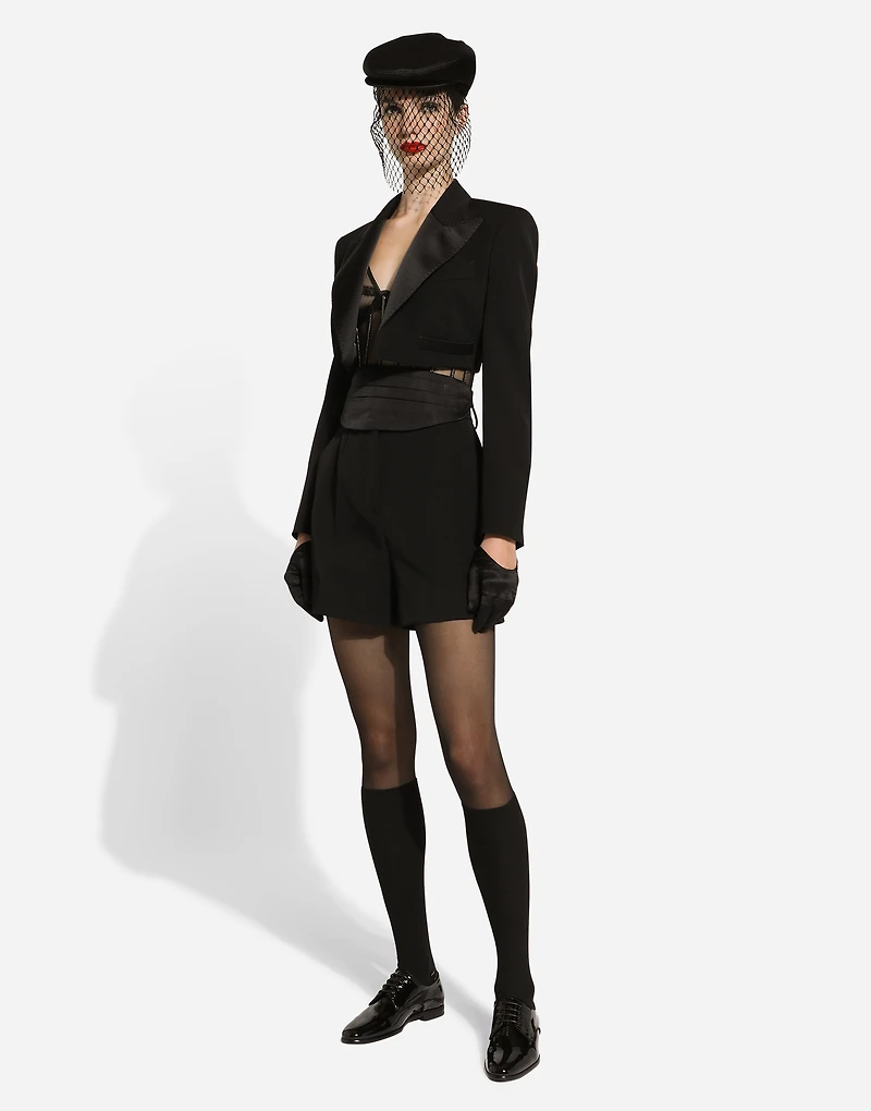 Wool gabardine tuxedo shorts