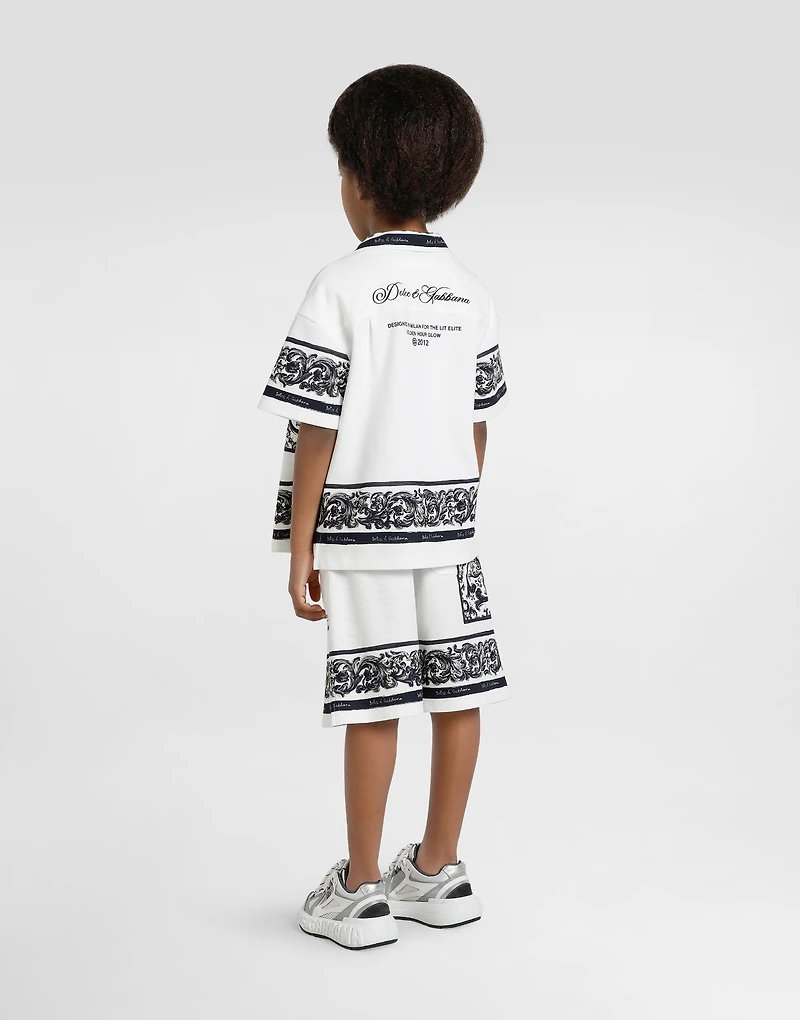 Majolica-print double piqué bermuda shorts