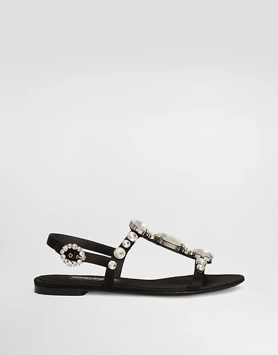 Satin sandals with gemstone embellishment