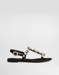 Satin sandals with gemstone embellishment