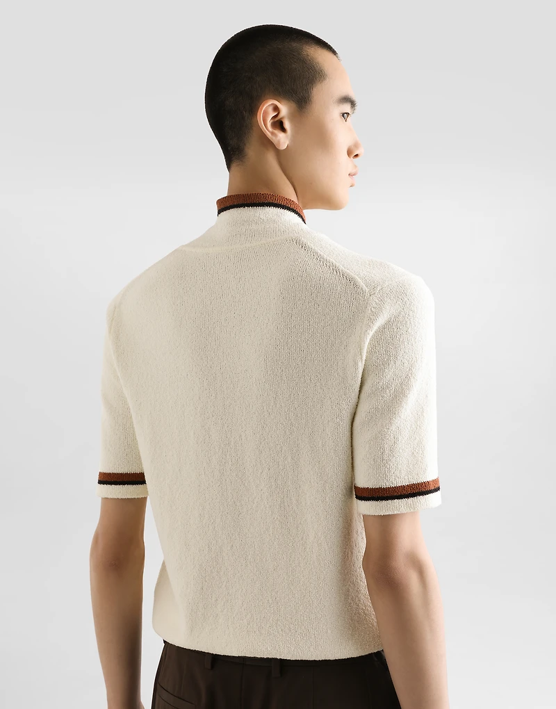 Short-sleeved cotton polo-shirt with inlay