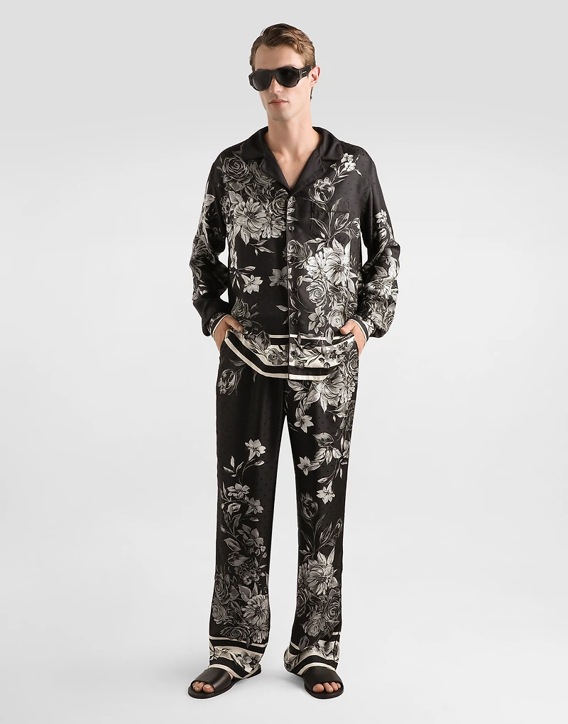 Flower bouquet-print jacquard twill shirt
