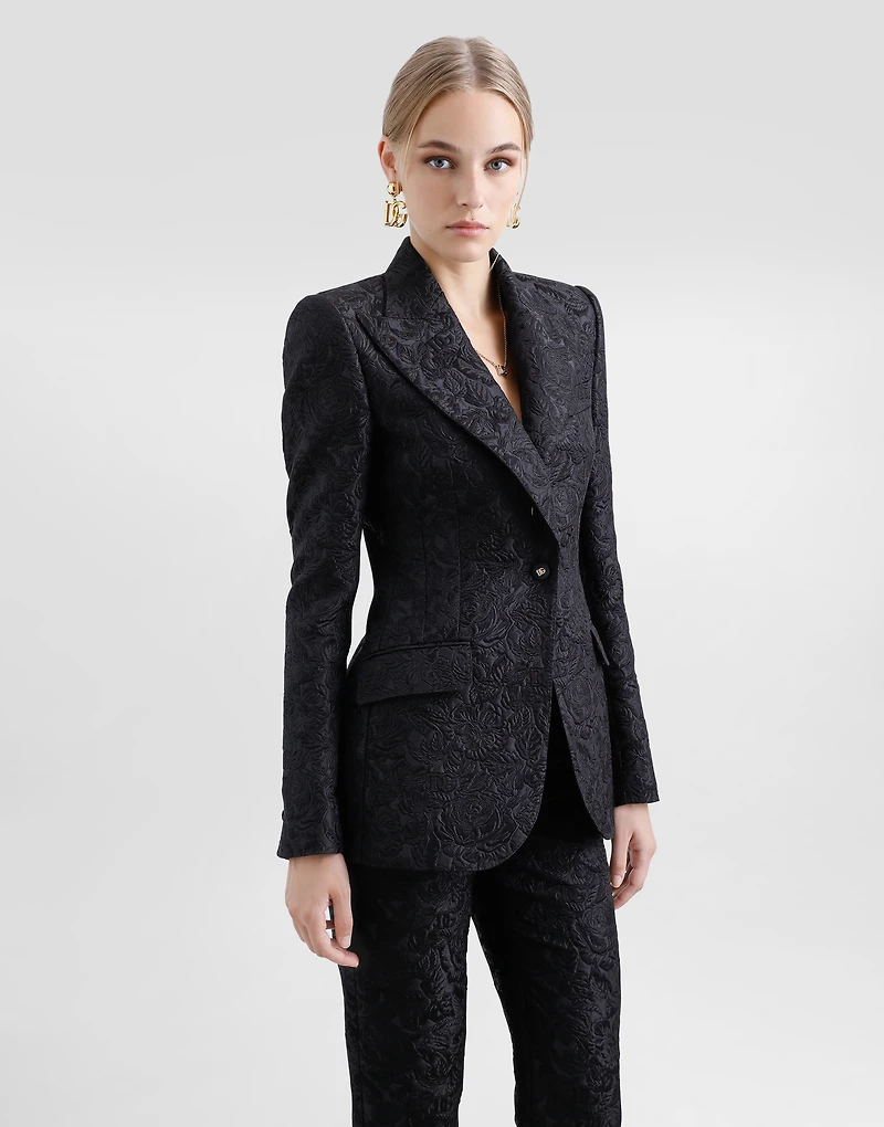 Single-breasted floral quilted jacquard Turlington jacket