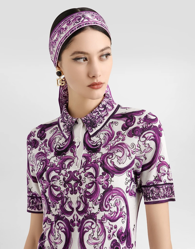 Majolica-print silk polo