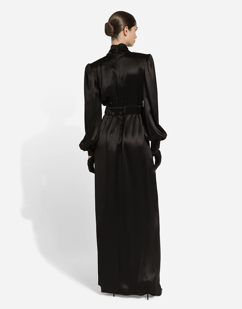 Long silk satin dress with front slit