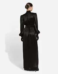 Long silk satin dress with front slit
