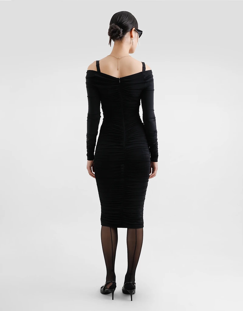 Organzine draped calf-length dress