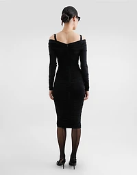 Organzine draped calf-length dress