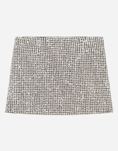 Short jersey skirt with fusible rhinestones