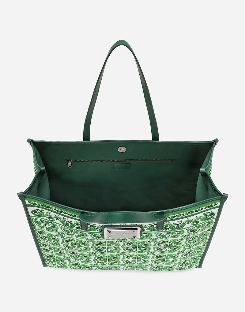 Large canvas shopper with majolica print