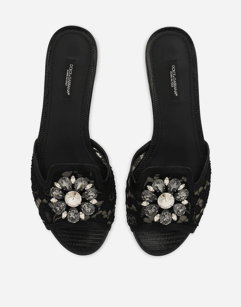 Lace rainbow slides with brooch detailing