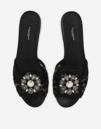 Lace rainbow slides with brooch detailing