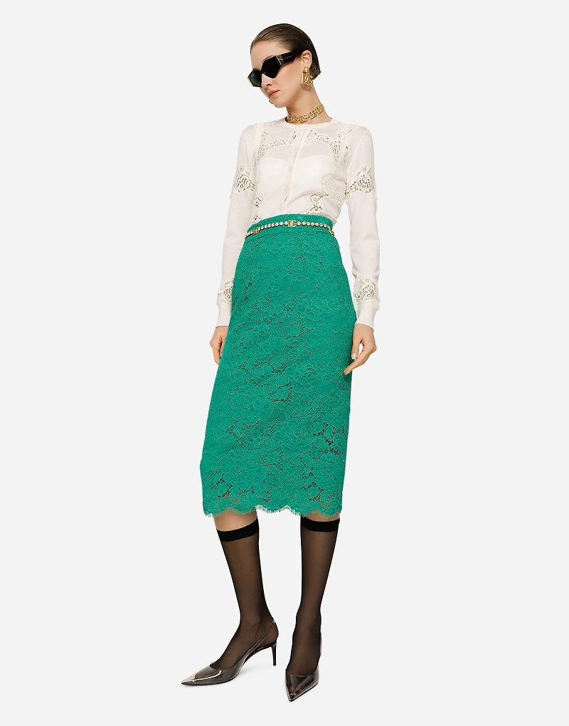 Cashmere and silk cardigan with lace inlay