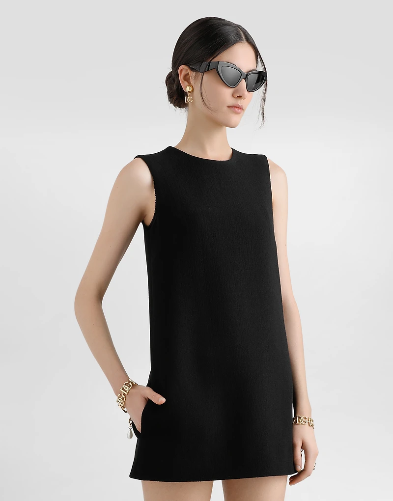 Short wool crepe A-line dress