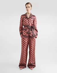 Silk satin jacquard pajama pants with all-over DG logo