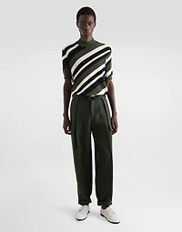 Short-sleeved cotton mock-turtleneck with striped inlay