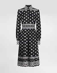 Twill calf-length shirt dress with all-over DG logo scarf print