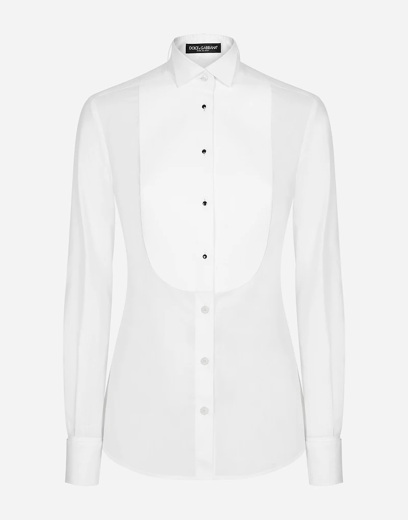 Cotton poplin shirt with piqué front