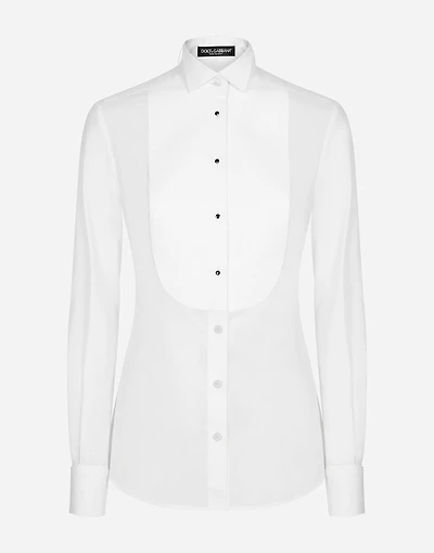 Cotton poplin shirt with piqué front