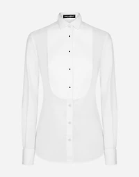 Cotton poplin shirt with piqué front