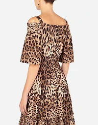 Long leopard-print poplin dress