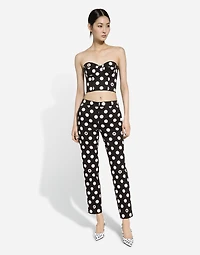 Cotton pants with polka-dot print