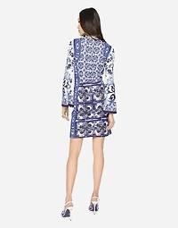 Short majolica-print organzine dress